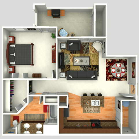 3D Floorplan of 1 Bedroom at Twin Creeks at Alamo Ranch Apartments, Texas